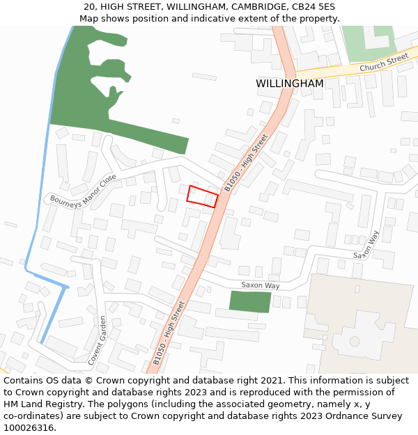 20, HIGH STREET, WILLINGHAM, CAMBRIDGE, CB24 5ES: Location map and indicative extent of plot