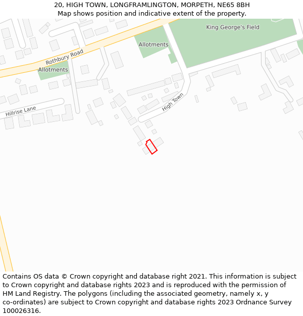 20, HIGH TOWN, LONGFRAMLINGTON, MORPETH, NE65 8BH: Location map and indicative extent of plot