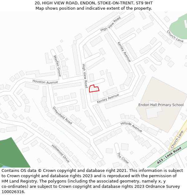 20, HIGH VIEW ROAD, ENDON, STOKE-ON-TRENT, ST9 9HT: Location map and indicative extent of plot