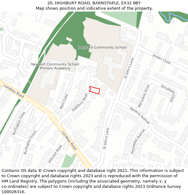 20, HIGHBURY ROAD, BARNSTAPLE, EX32 9BY: Location map and indicative extent of plot