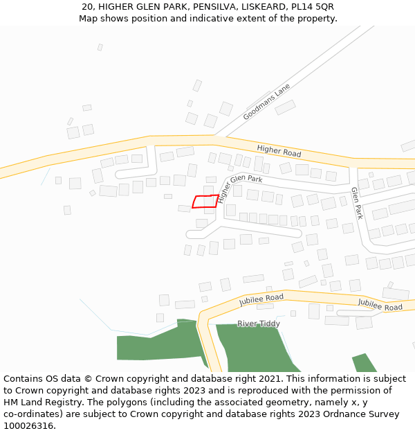 20, HIGHER GLEN PARK, PENSILVA, LISKEARD, PL14 5QR: Location map and indicative extent of plot