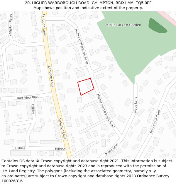 20, HIGHER WARBOROUGH ROAD, GALMPTON, BRIXHAM, TQ5 0PF: Location map and indicative extent of plot