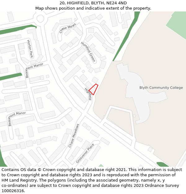 20, HIGHFIELD, BLYTH, NE24 4ND: Location map and indicative extent of plot