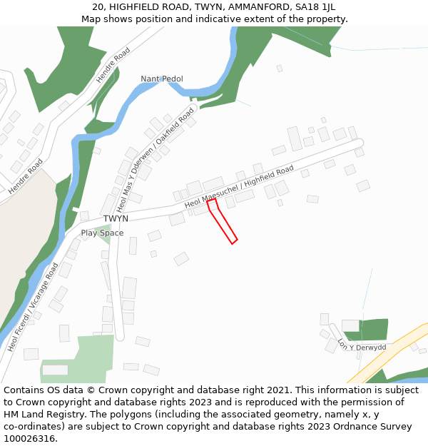 20, HIGHFIELD ROAD, TWYN, AMMANFORD, SA18 1JL: Location map and indicative extent of plot