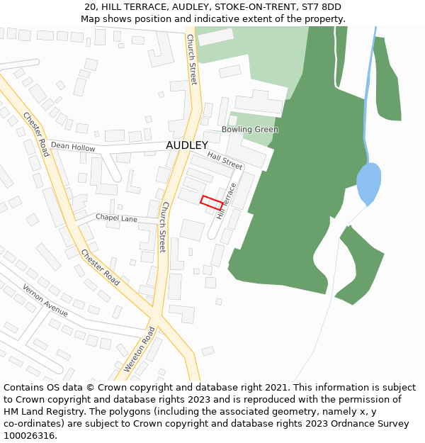 20, HILL TERRACE, AUDLEY, STOKE-ON-TRENT, ST7 8DD: Location map and indicative extent of plot