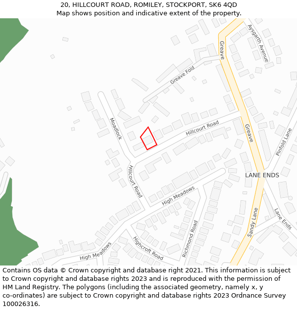 20, HILLCOURT ROAD, ROMILEY, STOCKPORT, SK6 4QD: Location map and indicative extent of plot