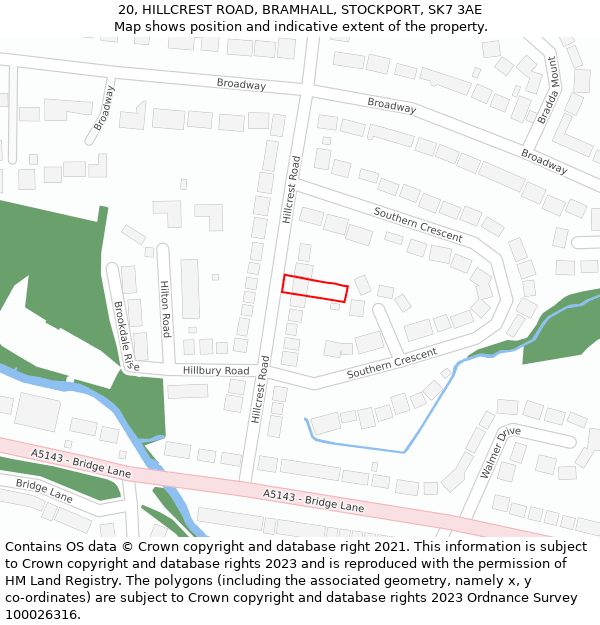 20, HILLCREST ROAD, BRAMHALL, STOCKPORT, SK7 3AE: Location map and indicative extent of plot