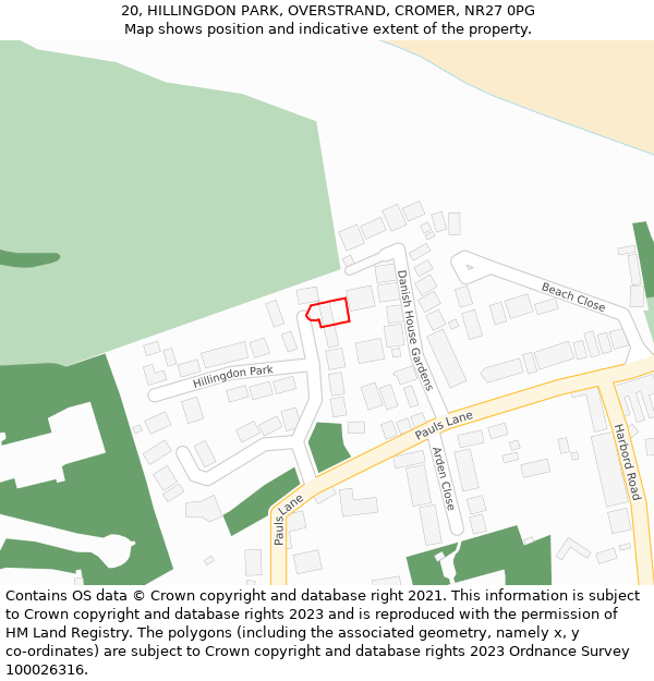 20, HILLINGDON PARK, OVERSTRAND, CROMER, NR27 0PG: Location map and indicative extent of plot