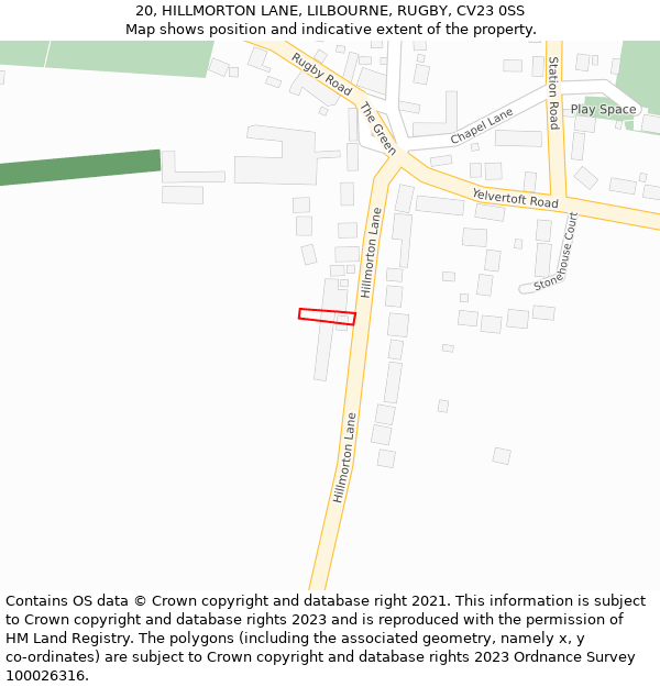 20, HILLMORTON LANE, LILBOURNE, RUGBY, CV23 0SS: Location map and indicative extent of plot