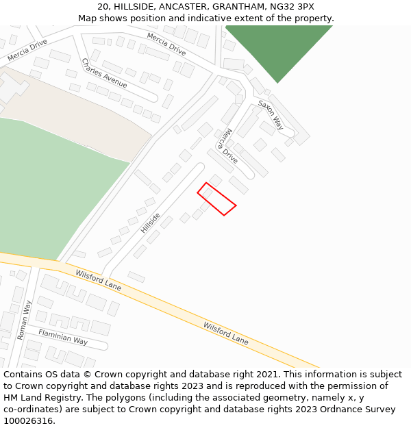 20, HILLSIDE, ANCASTER, GRANTHAM, NG32 3PX: Location map and indicative extent of plot