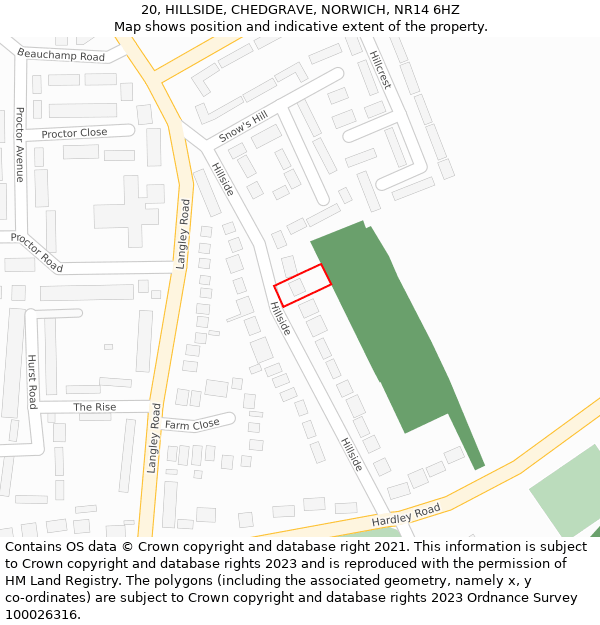 20, HILLSIDE, CHEDGRAVE, NORWICH, NR14 6HZ: Location map and indicative extent of plot