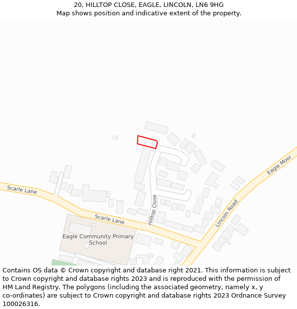 20, HILLTOP CLOSE, EAGLE, LINCOLN, LN6 9HG: Location map and indicative extent of plot