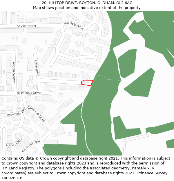 20, HILLTOP DRIVE, ROYTON, OLDHAM, OL2 6AG: Location map and indicative extent of plot