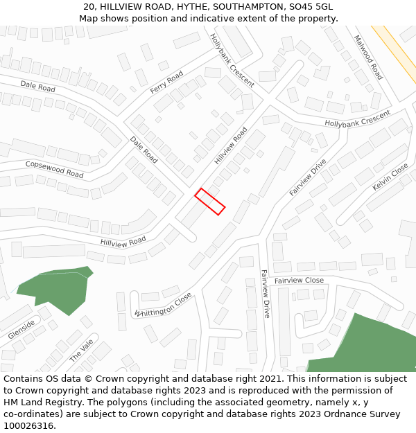 20, HILLVIEW ROAD, HYTHE, SOUTHAMPTON, SO45 5GL: Location map and indicative extent of plot