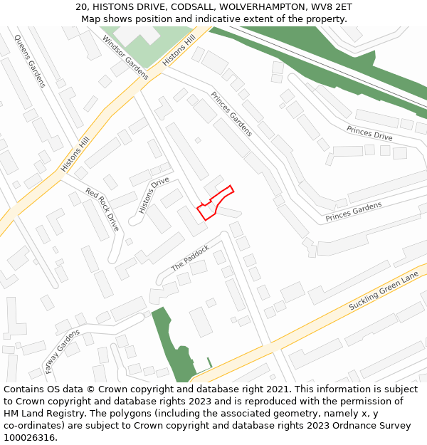 20, HISTONS DRIVE, CODSALL, WOLVERHAMPTON, WV8 2ET: Location map and indicative extent of plot
