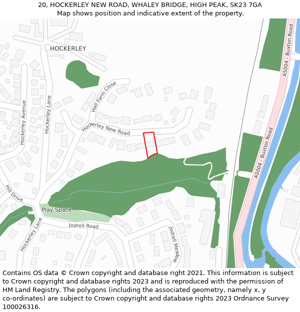 20, HOCKERLEY NEW ROAD, WHALEY BRIDGE, HIGH PEAK, SK23 7GA: Location map and indicative extent of plot