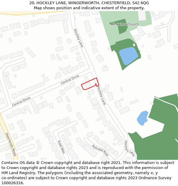 20, HOCKLEY LANE, WINGERWORTH, CHESTERFIELD, S42 6QG: Location map and indicative extent of plot