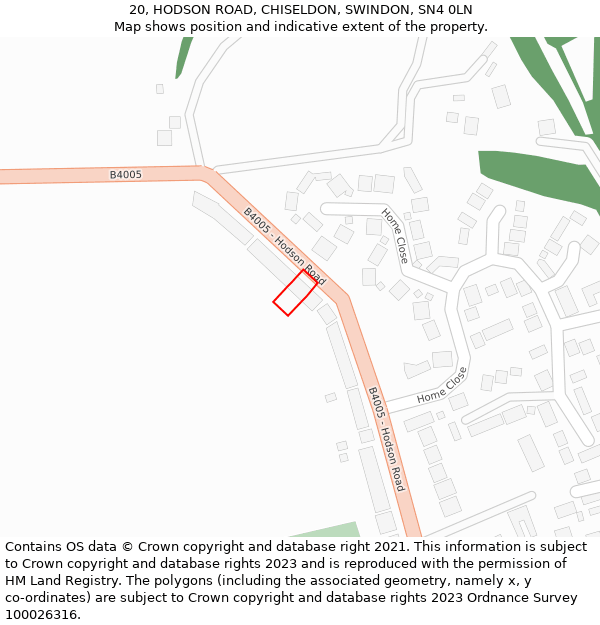 20, HODSON ROAD, CHISELDON, SWINDON, SN4 0LN: Location map and indicative extent of plot