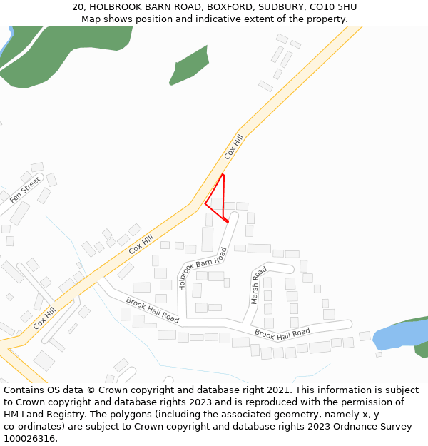 20, HOLBROOK BARN ROAD, BOXFORD, SUDBURY, CO10 5HU: Location map and indicative extent of plot