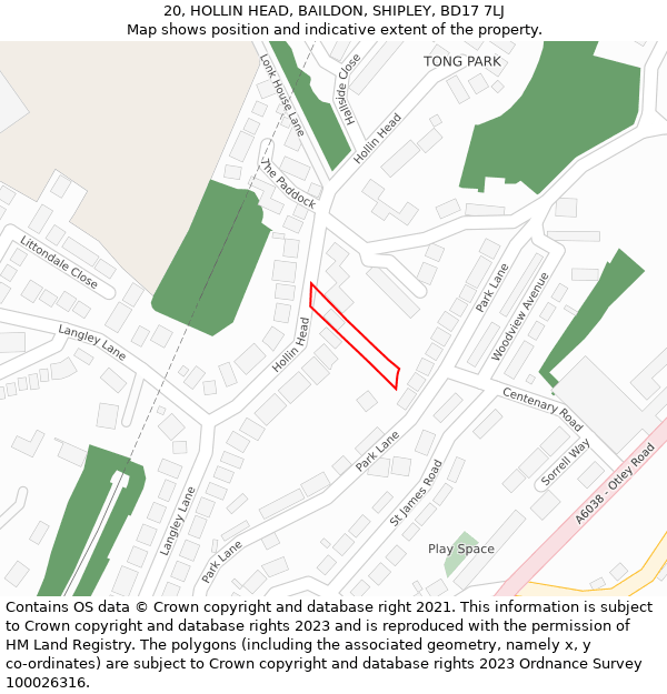 20, HOLLIN HEAD, BAILDON, SHIPLEY, BD17 7LJ: Location map and indicative extent of plot