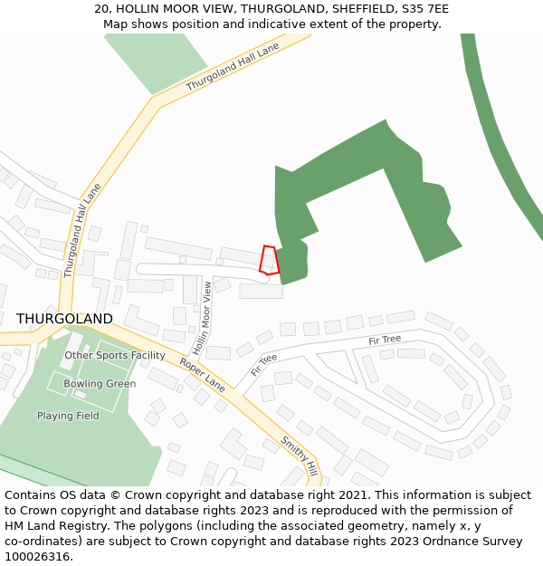 20, HOLLIN MOOR VIEW, THURGOLAND, SHEFFIELD, S35 7EE: Location map and indicative extent of plot