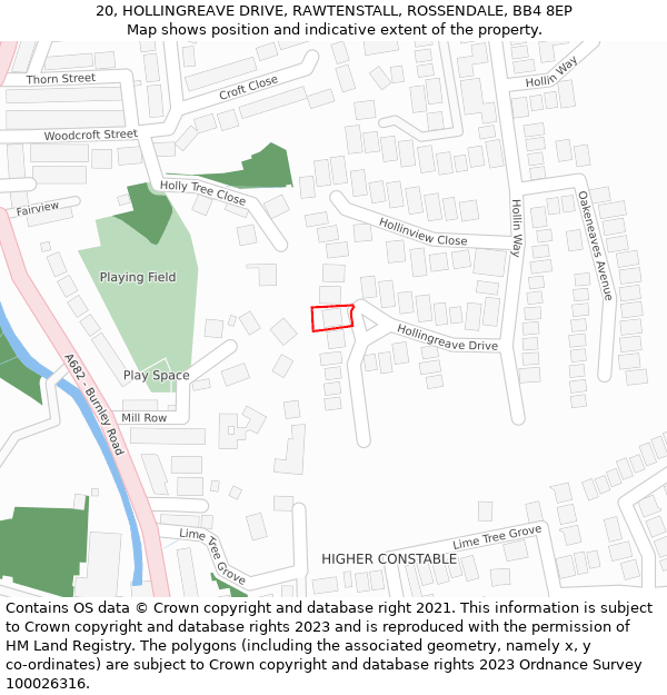 20, HOLLINGREAVE DRIVE, RAWTENSTALL, ROSSENDALE, BB4 8EP: Location map and indicative extent of plot