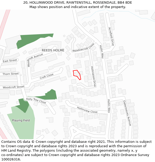20, HOLLINWOOD DRIVE, RAWTENSTALL, ROSSENDALE, BB4 8DE: Location map and indicative extent of plot
