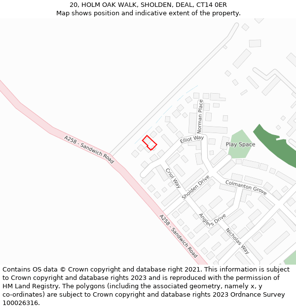 20, HOLM OAK WALK, SHOLDEN, DEAL, CT14 0ER: Location map and indicative extent of plot