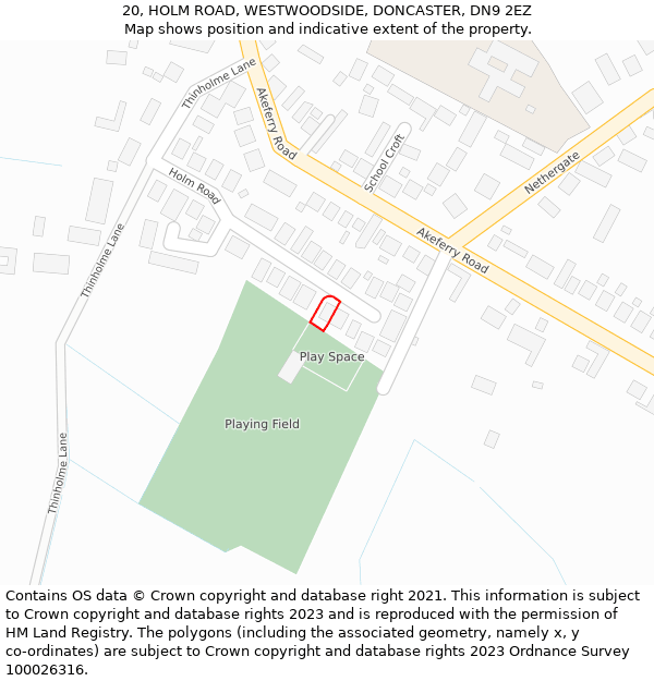 20, HOLM ROAD, WESTWOODSIDE, DONCASTER, DN9 2EZ: Location map and indicative extent of plot