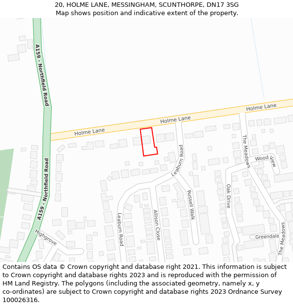 20, HOLME LANE, MESSINGHAM, SCUNTHORPE, DN17 3SG: Location map and indicative extent of plot