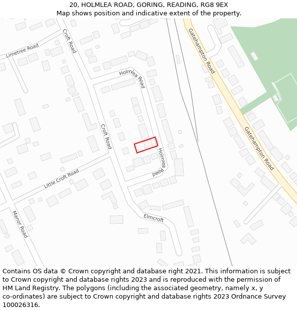 20, HOLMLEA ROAD, GORING, READING, RG8 9EX: Location map and indicative extent of plot