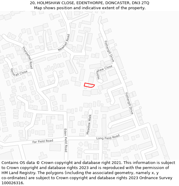 20, HOLMSHAW CLOSE, EDENTHORPE, DONCASTER, DN3 2TQ: Location map and indicative extent of plot