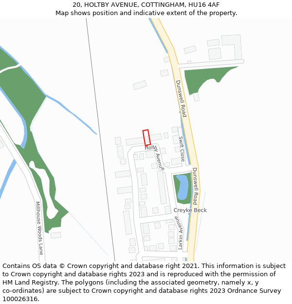 20, HOLTBY AVENUE, COTTINGHAM, HU16 4AF: Location map and indicative extent of plot