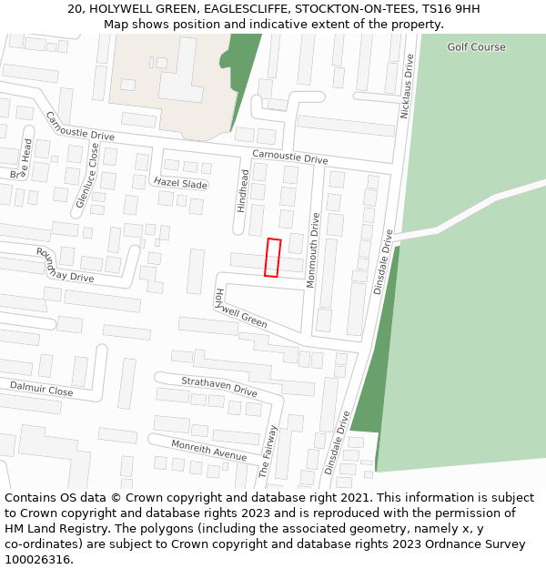 20, HOLYWELL GREEN, EAGLESCLIFFE, STOCKTON-ON-TEES, TS16 9HH: Location map and indicative extent of plot