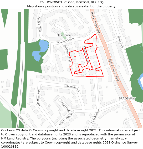 20, HONDWITH CLOSE, BOLTON, BL2 3FQ: Location map and indicative extent of plot