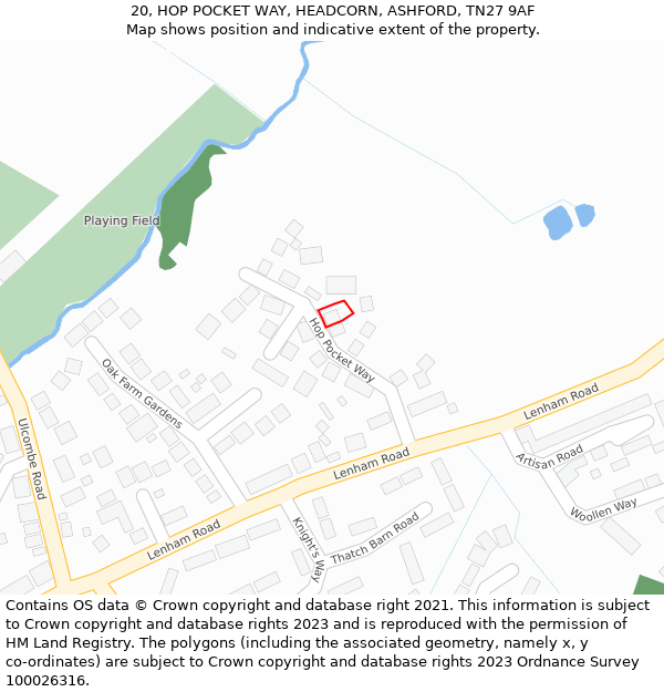 20, HOP POCKET WAY, HEADCORN, ASHFORD, TN27 9AF: Location map and indicative extent of plot