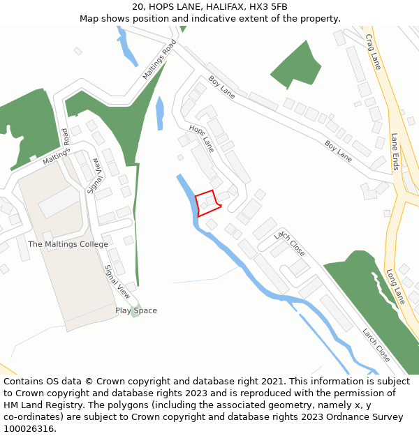 20, HOPS LANE, HALIFAX, HX3 5FB: Location map and indicative extent of plot