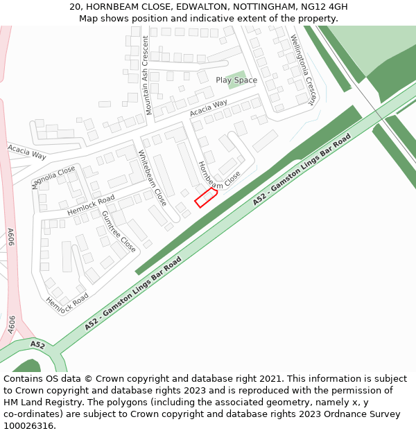 20, HORNBEAM CLOSE, EDWALTON, NOTTINGHAM, NG12 4GH: Location map and indicative extent of plot