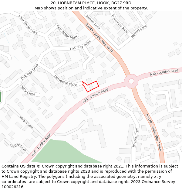 20, HORNBEAM PLACE, HOOK, RG27 9RD: Location map and indicative extent of plot