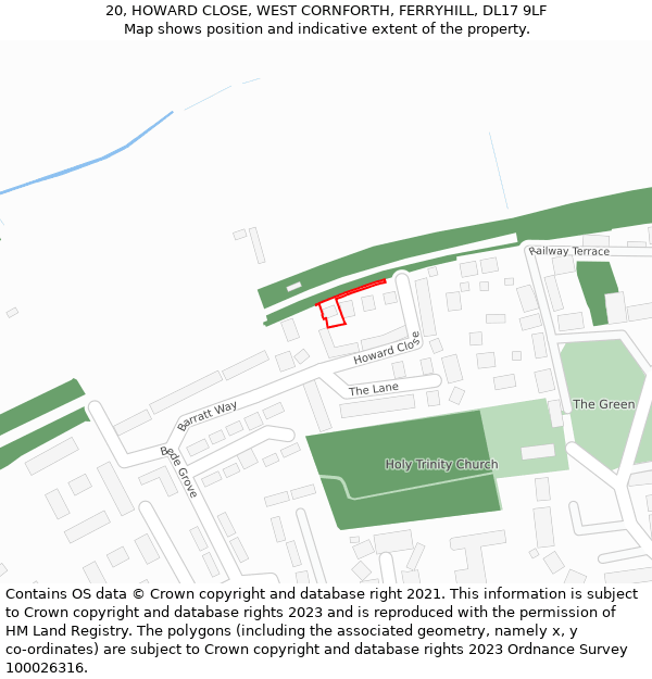 20, HOWARD CLOSE, WEST CORNFORTH, FERRYHILL, DL17 9LF: Location map and indicative extent of plot