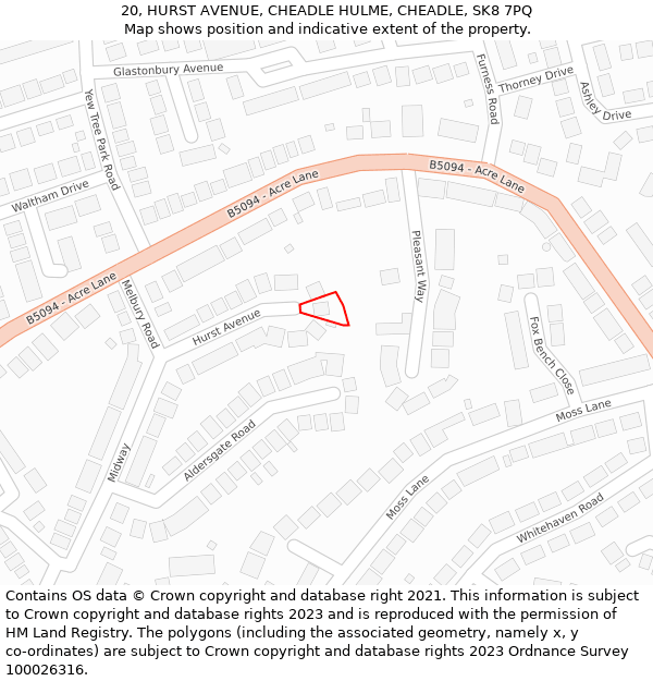 20, HURST AVENUE, CHEADLE HULME, CHEADLE, SK8 7PQ: Location map and indicative extent of plot