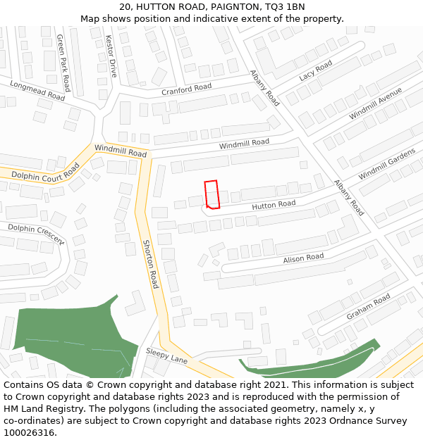 20, HUTTON ROAD, PAIGNTON, TQ3 1BN: Location map and indicative extent of plot