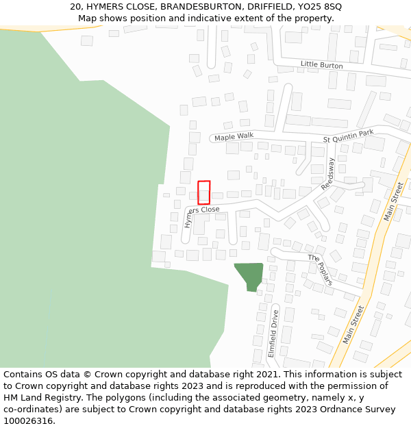 20, HYMERS CLOSE, BRANDESBURTON, DRIFFIELD, YO25 8SQ: Location map and indicative extent of plot
