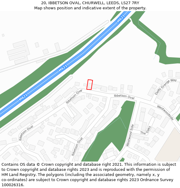 20, IBBETSON OVAL, CHURWELL, LEEDS, LS27 7RY: Location map and indicative extent of plot