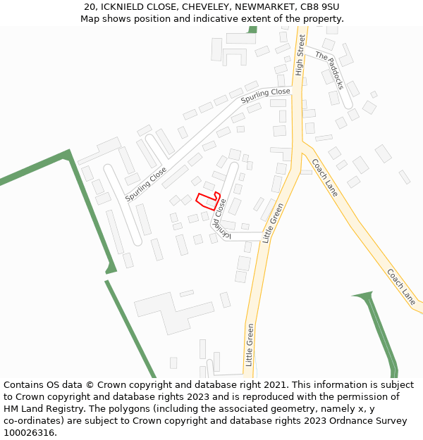 20, ICKNIELD CLOSE, CHEVELEY, NEWMARKET, CB8 9SU: Location map and indicative extent of plot