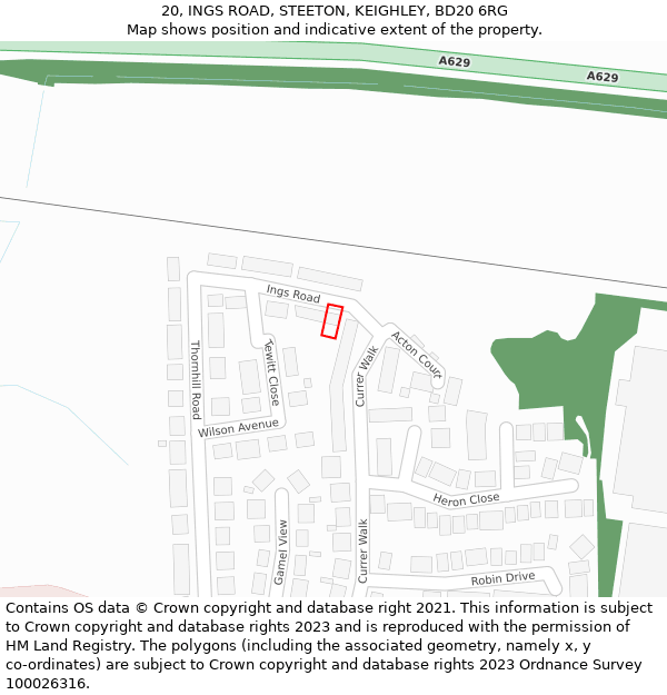 20, INGS ROAD, STEETON, KEIGHLEY, BD20 6RG: Location map and indicative extent of plot