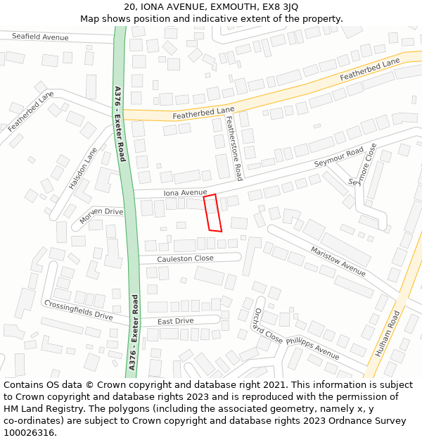 20, IONA AVENUE, EXMOUTH, EX8 3JQ: Location map and indicative extent of plot