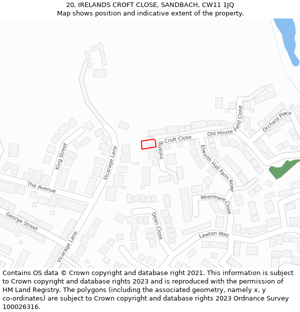 20, IRELANDS CROFT CLOSE, SANDBACH, CW11 1JQ: Location map and indicative extent of plot