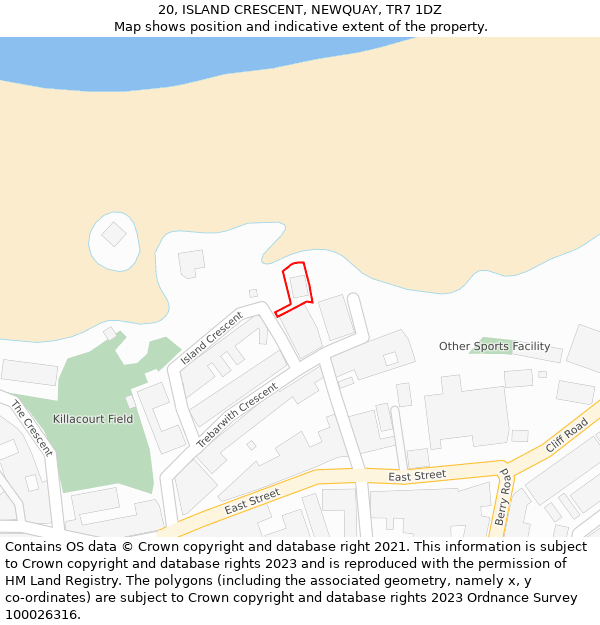 20, ISLAND CRESCENT, NEWQUAY, TR7 1DZ: Location map and indicative extent of plot