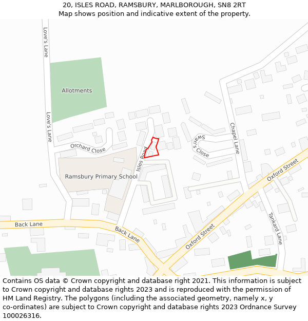 20, ISLES ROAD, RAMSBURY, MARLBOROUGH, SN8 2RT: Location map and indicative extent of plot